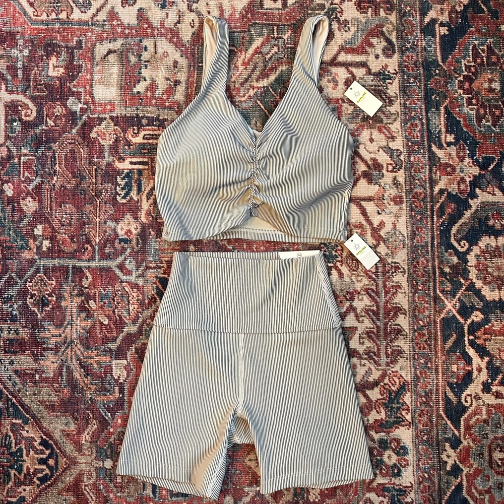 NWT Aerie Stripe Rib Bike Shorts + Sports Bra Set